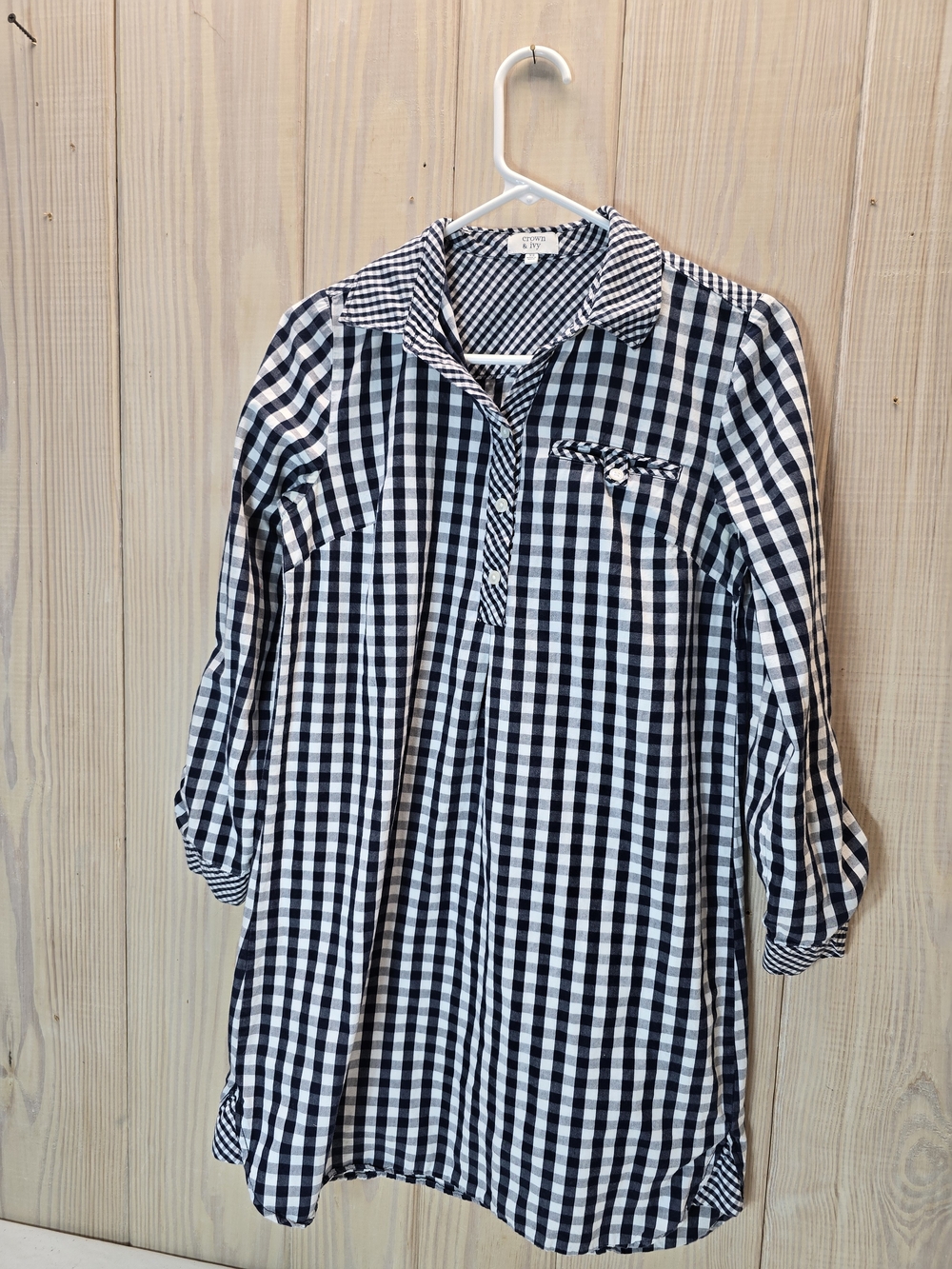crown & ivy Blue and White Gingham Button-Detail Tunic